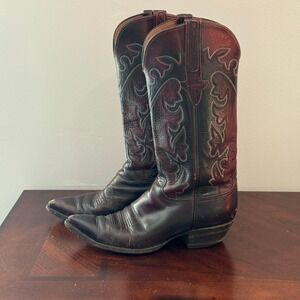 Lucchese By Billy Martin Cowboy Boots Men's 8.5 Dark Brown Leather Made In USA